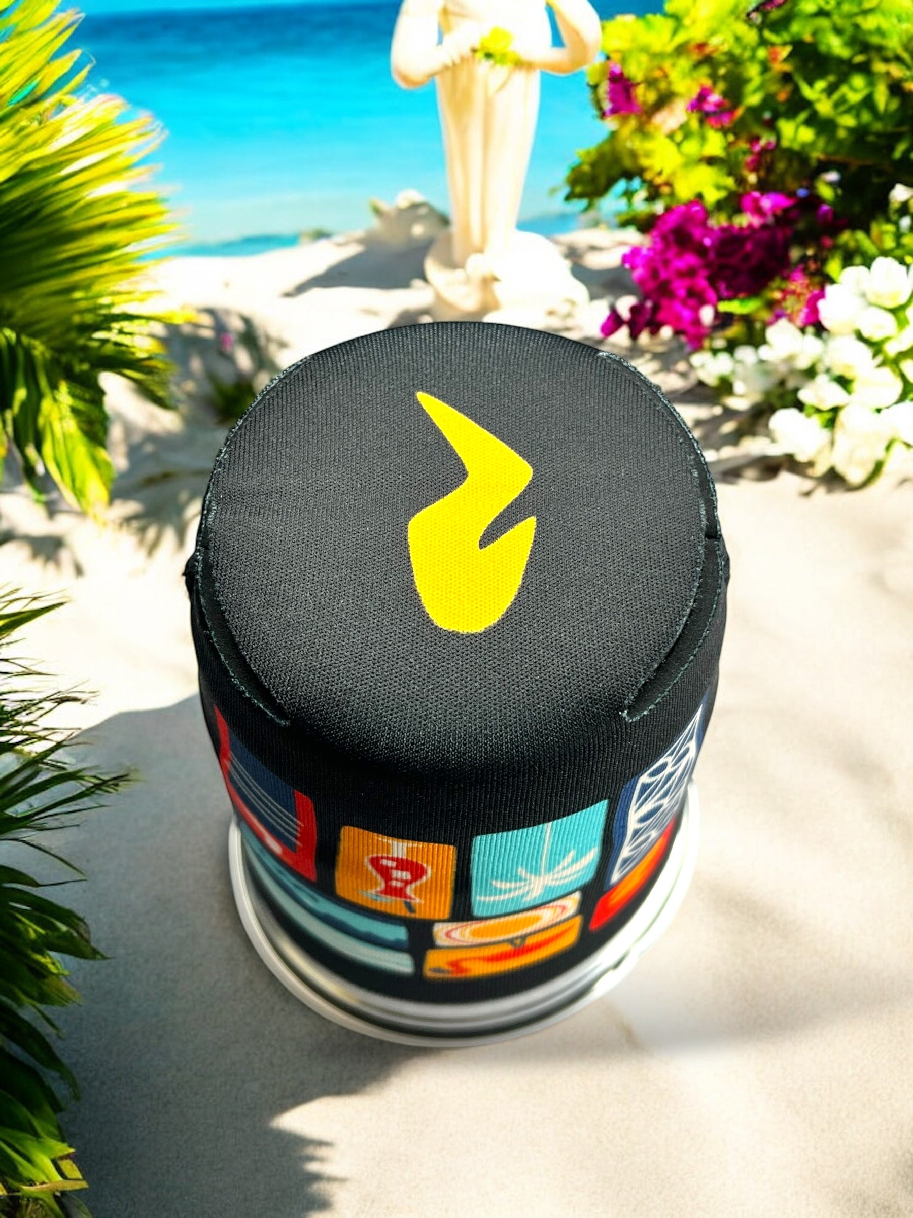 Tiki Docks Mosaic Can Beer Koozie in Black