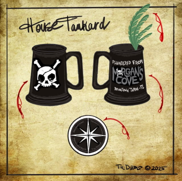 Morgan's Cove House Tankard Tiki Mug w/2 Skull Swizzles