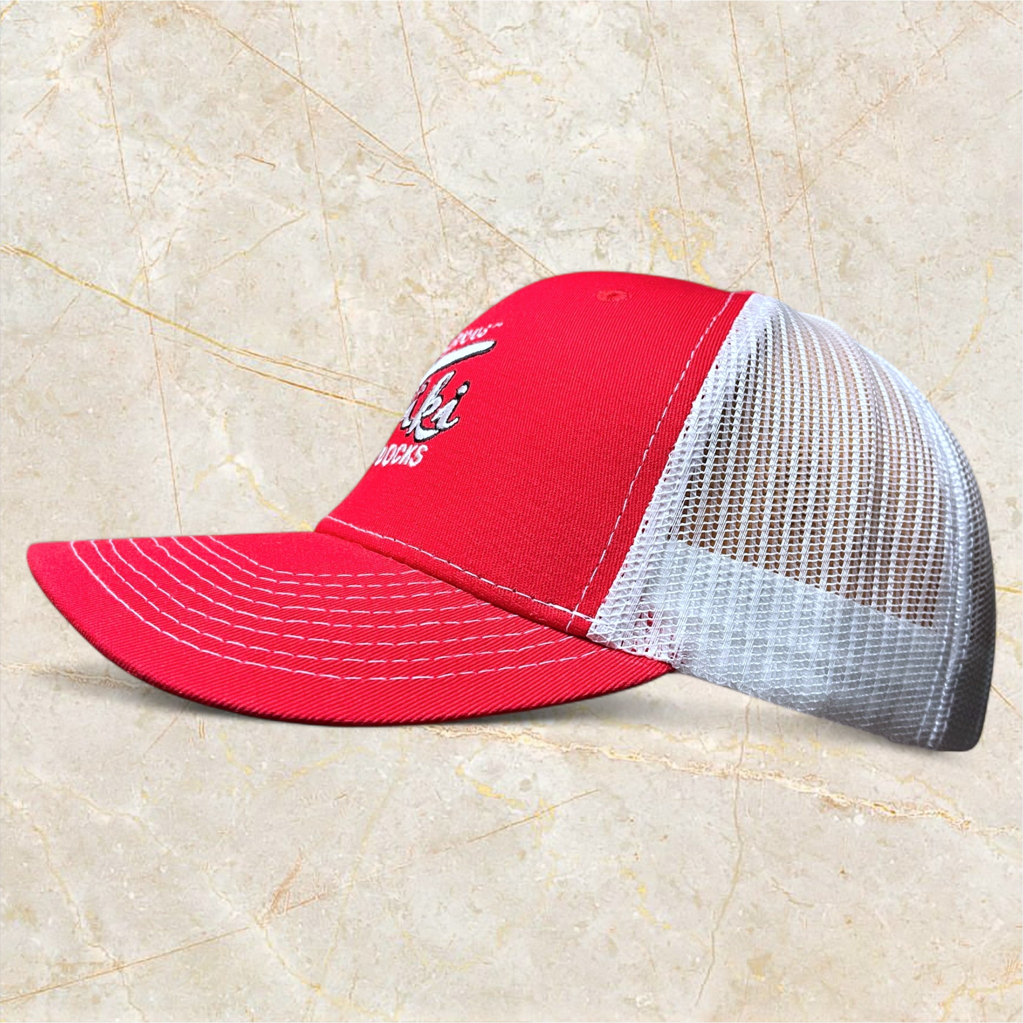 Tiki Docks Red & White Mesh Snapback Cap