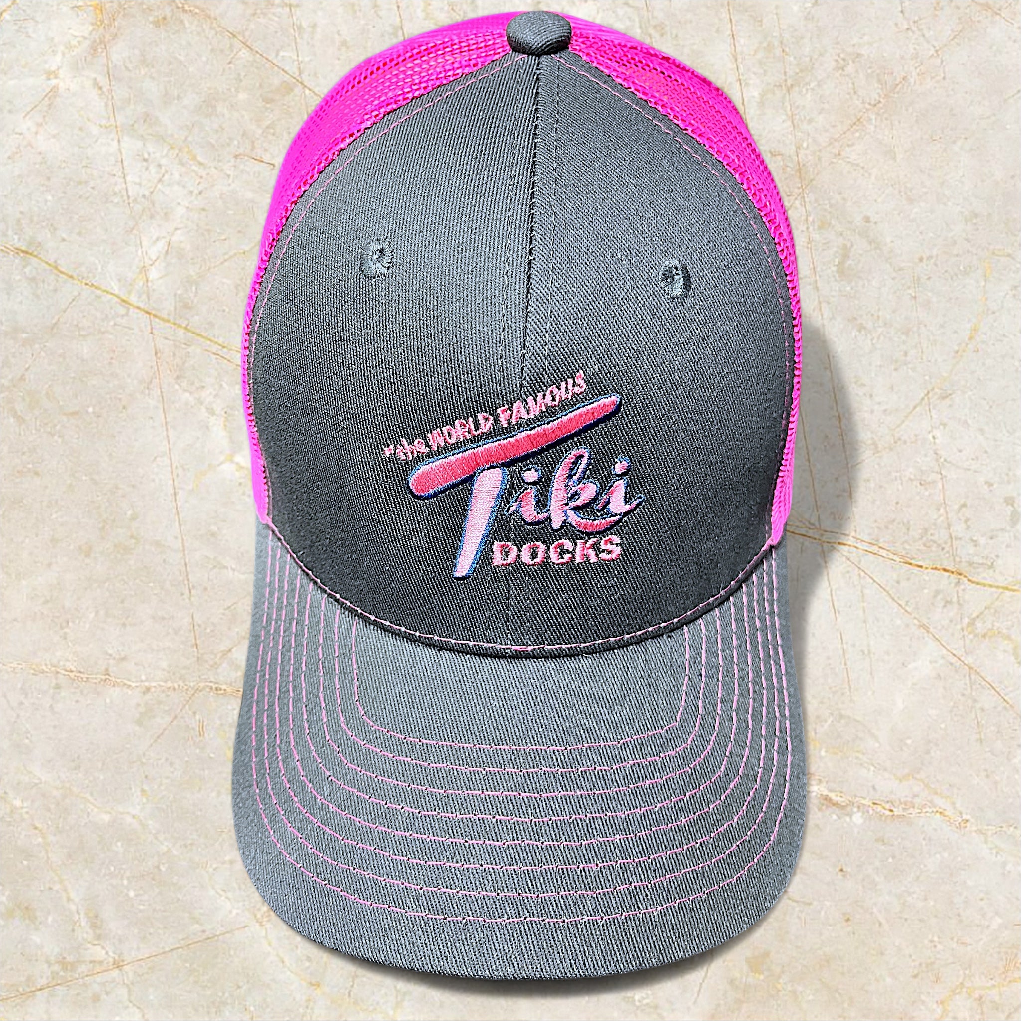 Tiki Docks Neon Pink & Black Mesh Snapback Cap