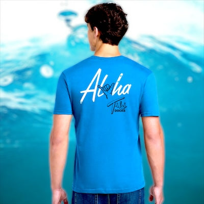 Tiki Docks - Aloha Shaka Unisex Tee Shirt in Blue
