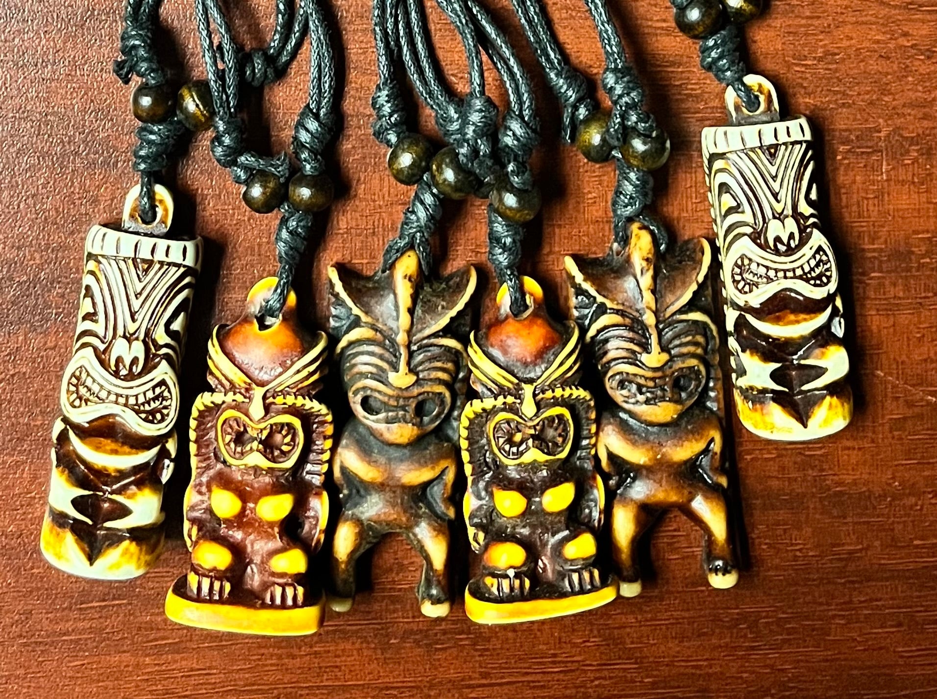 Traditional Polynesian Handcrafted Bone and Resin Tiki Adjustable Necklace