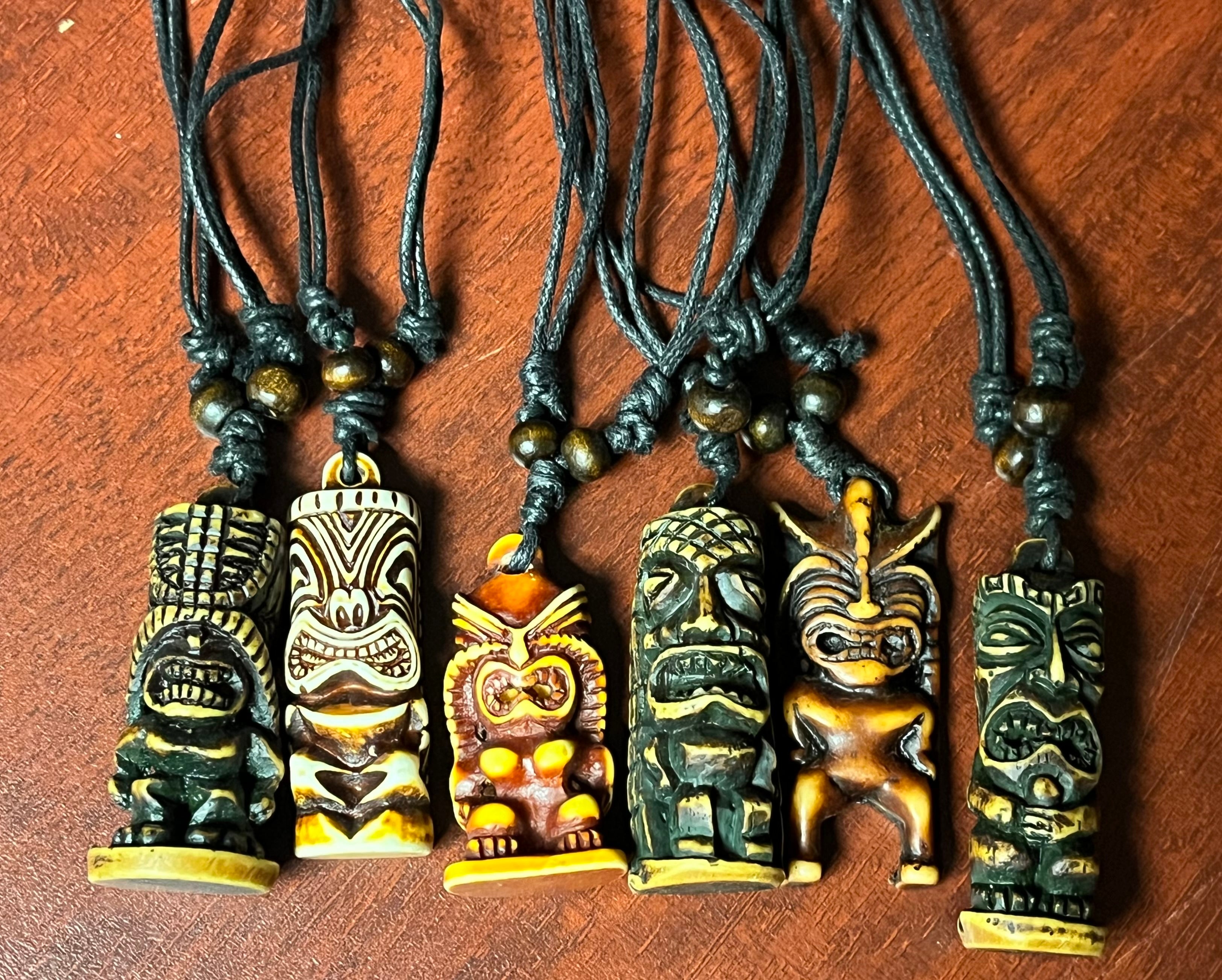 Traditional Polynesian Handcrafted Bone and Resin Tiki Adjustable Necklace