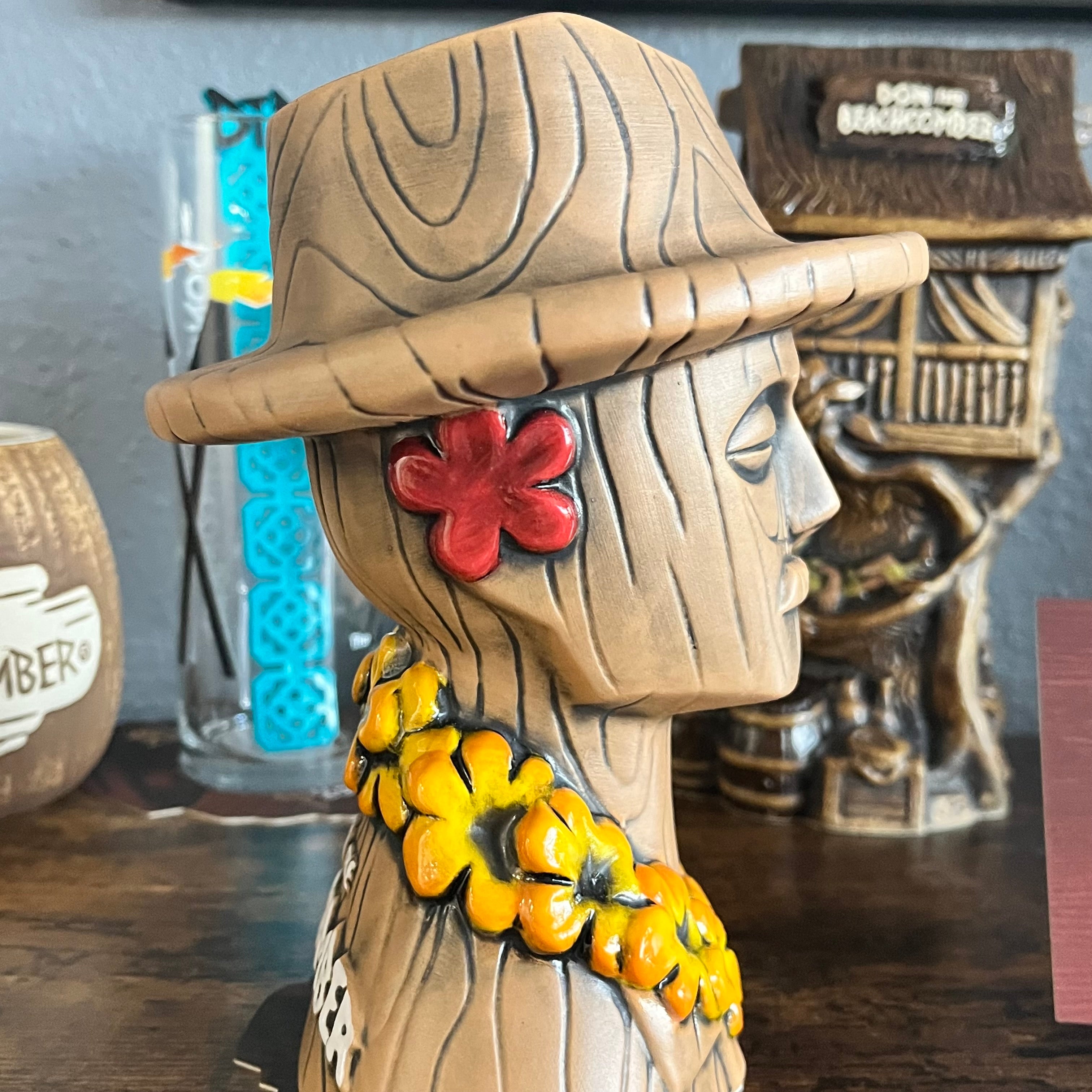 Don The Beachcomber Caricature Tiki Mug - Wooden Donn w/Swizzle Stick