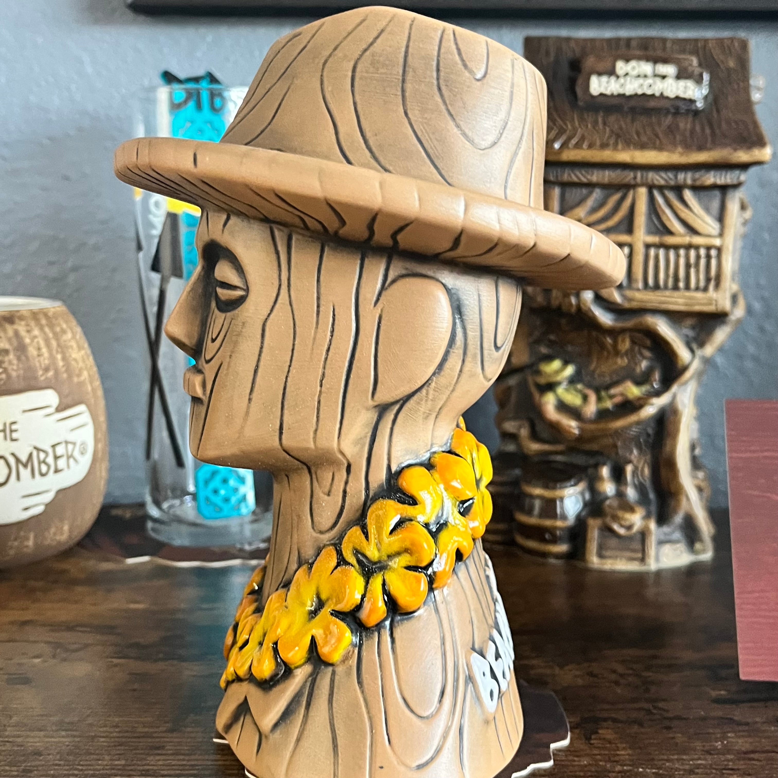 Don The Beachcomber Caricature Tiki Mug - Wooden Donn w/Swizzle Stick