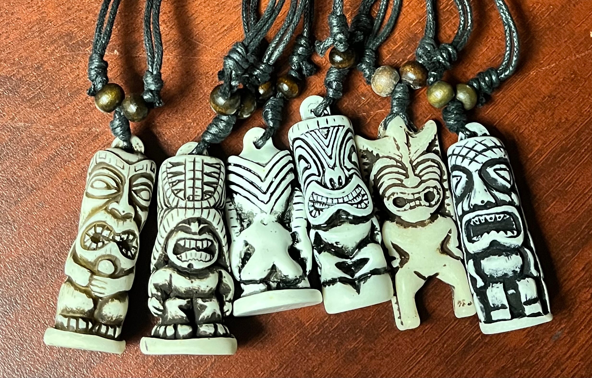 Traditional Polynesian Handcrafted Bone and Resin Tiki Adjustable Necklace