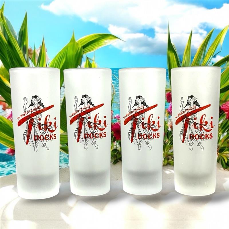 Tiki Docks Hula Dancer Frosted Shot Glass - Set of 4