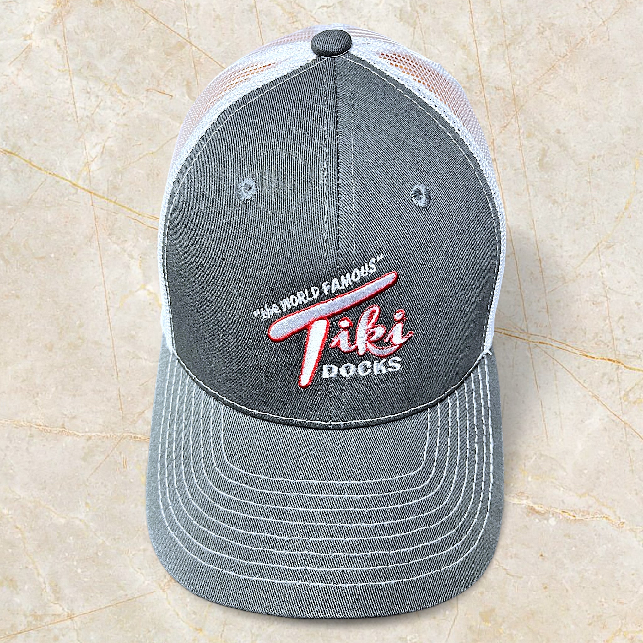 Tiki Docks Black & White Mesh Snapback Cap