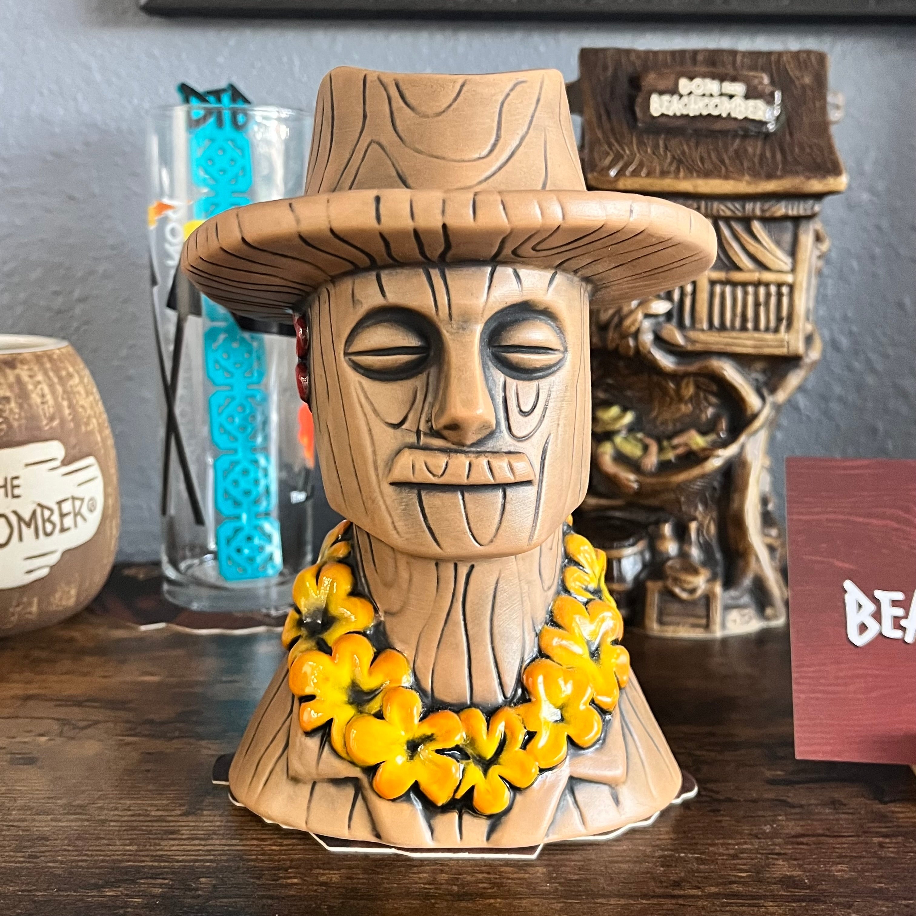 Don The Beachcomber Caricature Tiki Mug - Wooden Donn w/Swizzle Stick
