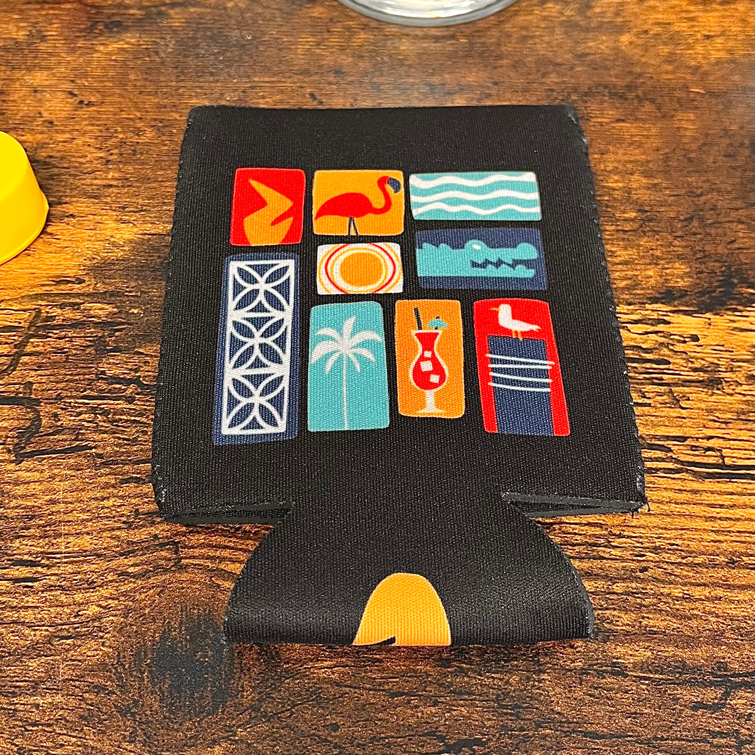Tiki Docks Mosaic Can Beer Koozie in Black
