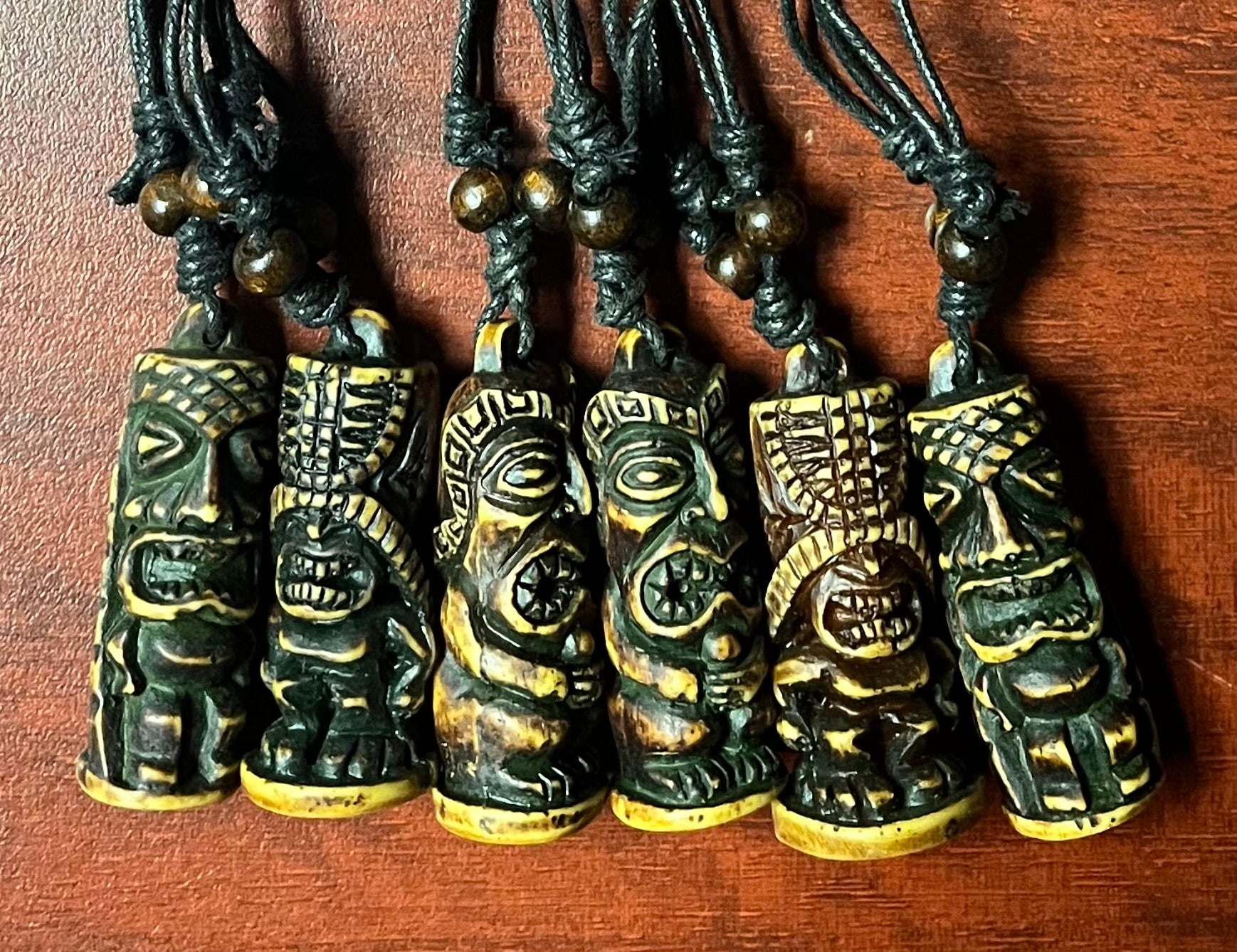Traditional Polynesian Handcrafted Bone and Resin Tiki Adjustable Necklace