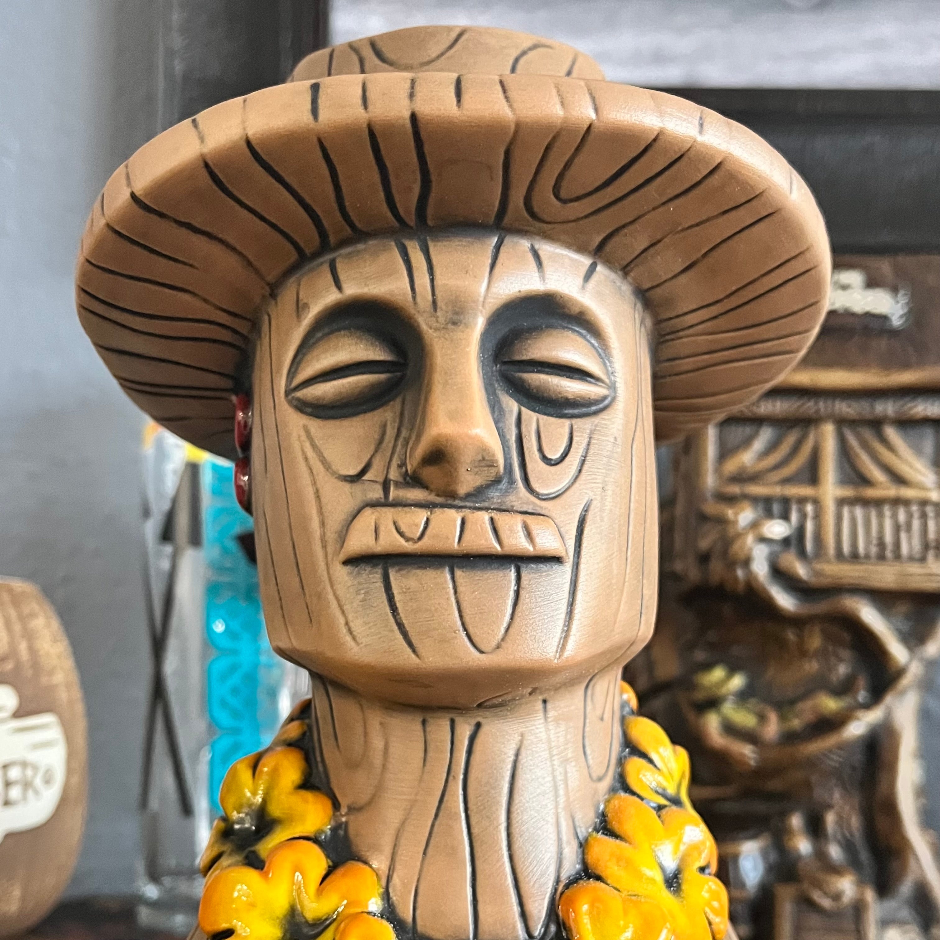 Don The Beachcomber Caricature Tiki Mug - Wooden Donn w/Swizzle Stick