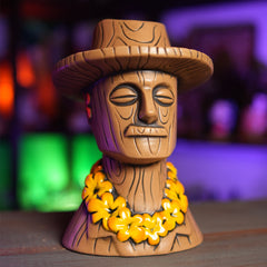Don The Beachcomber Caricature Tiki Mug - Wooden Donn