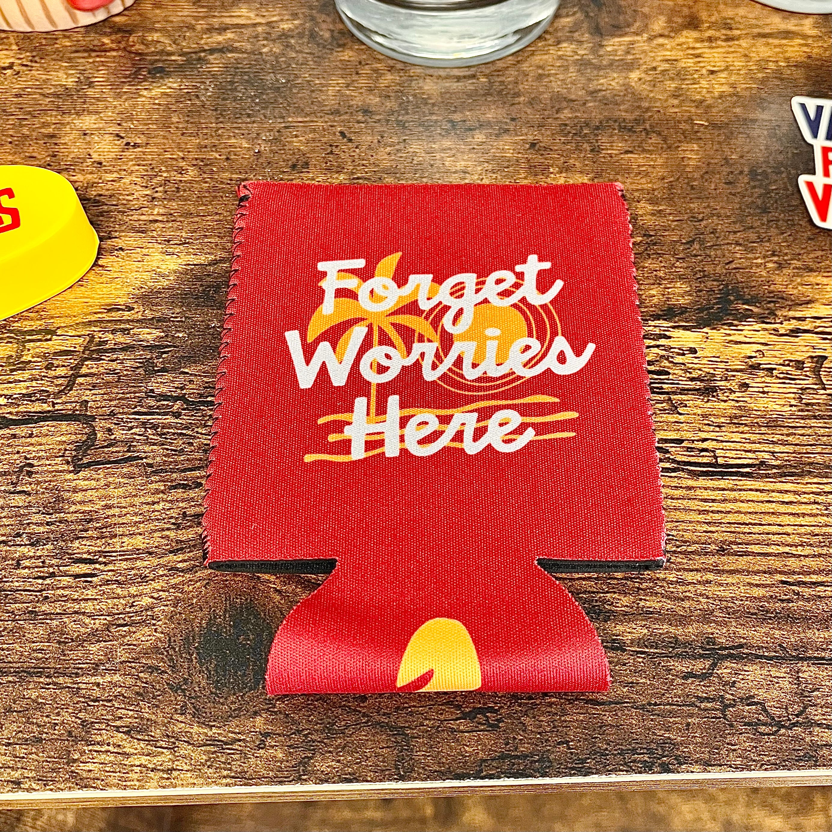 Tiki Docks Forget Worries Here Koozie Red