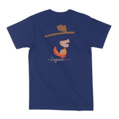 Navy blue T-Shirt with “DTB” logo printed on the left front chest, and a silhouette bust of Donn Beach on the center back with “The Legend Returns” written under the silhouette.