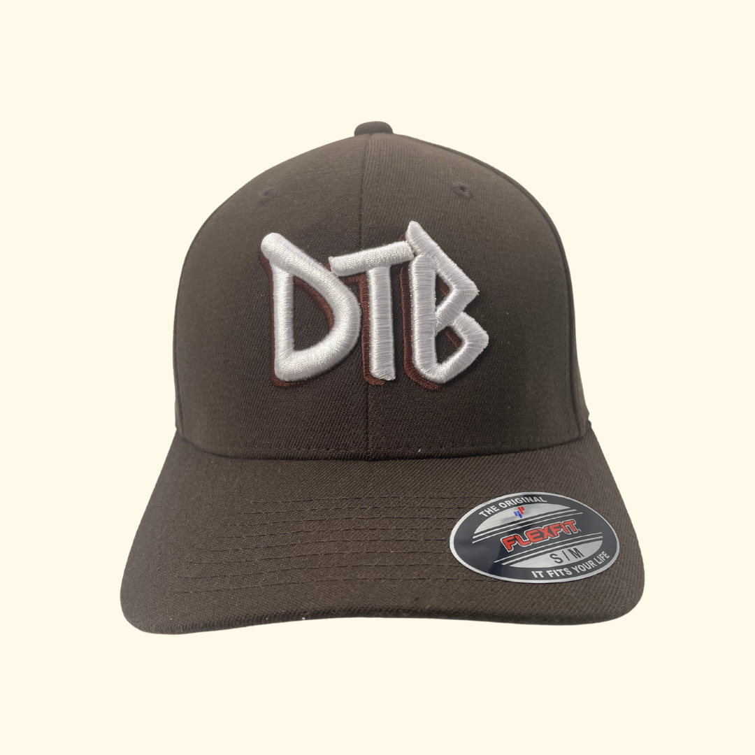 DTB Embroidered Badge Brown Flex Fit Cap Front View