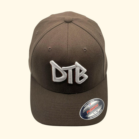 DTB Embroidered Badge Brown Flex Fit Cap Top View