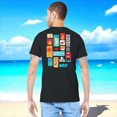 Tiki Docks - Collage, Mosaic Unisex Tee Shirt in Black