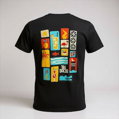 Tiki Docks - Collage, Mosaic Unisex Tee Shirt in Black