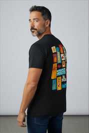 Tiki Docks - Collage, Mosaic Unisex Tee Shirt in Black
