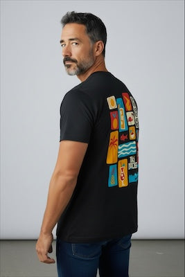 Tiki Docks - Collage, Mosaic Unisex Tee Shirt in Black