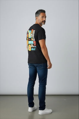 Tiki Docks - Collage, Mosaic Unisex Tee Shirt in Black